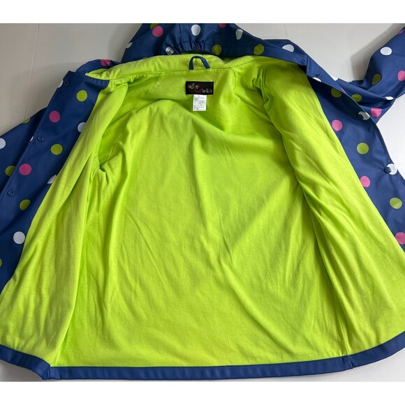 Foxfire for Kids Navy Blue Polka Dots Children’s Raincoat Size 10 - Picture 3 of 9